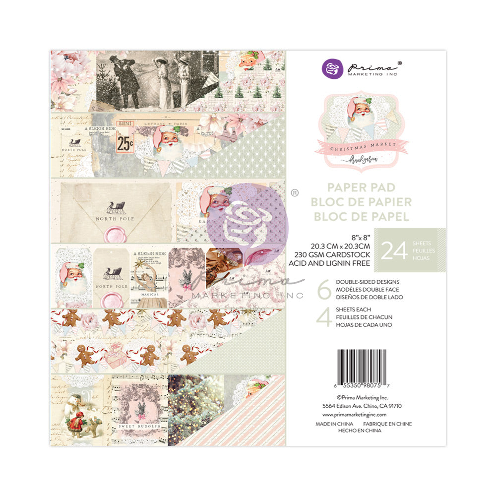 Stamperia - Pink Christmas Collection - 8 x 8 Paper Pad - Backgrounds