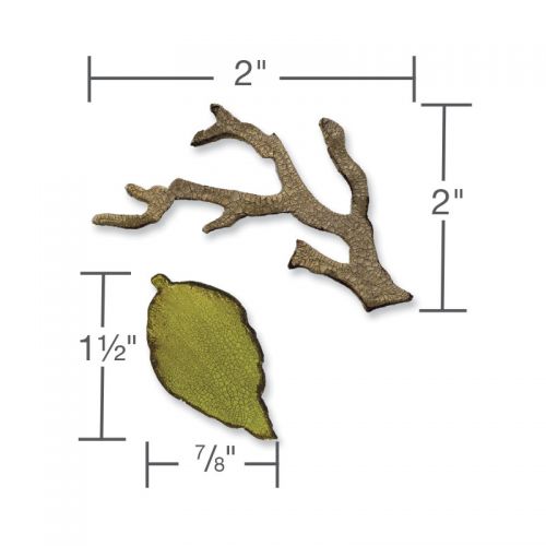 Tim Holtz Sizzix Die MINI BRANCH & LEAF Movers & Shapers 657208 sizing