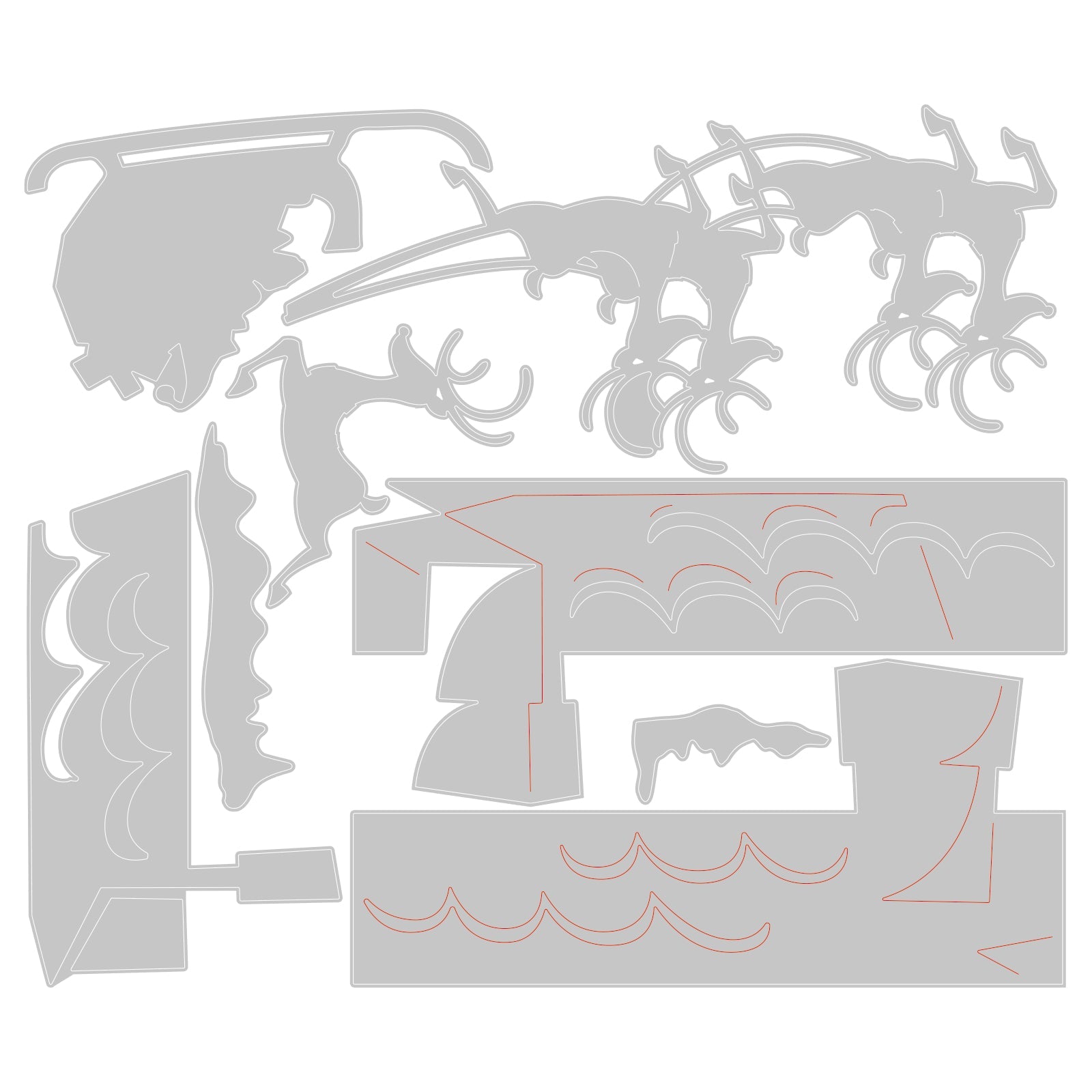 Tim Holtz Sizzix Reindeer Sleigh Thinlits Dies 666337 line art