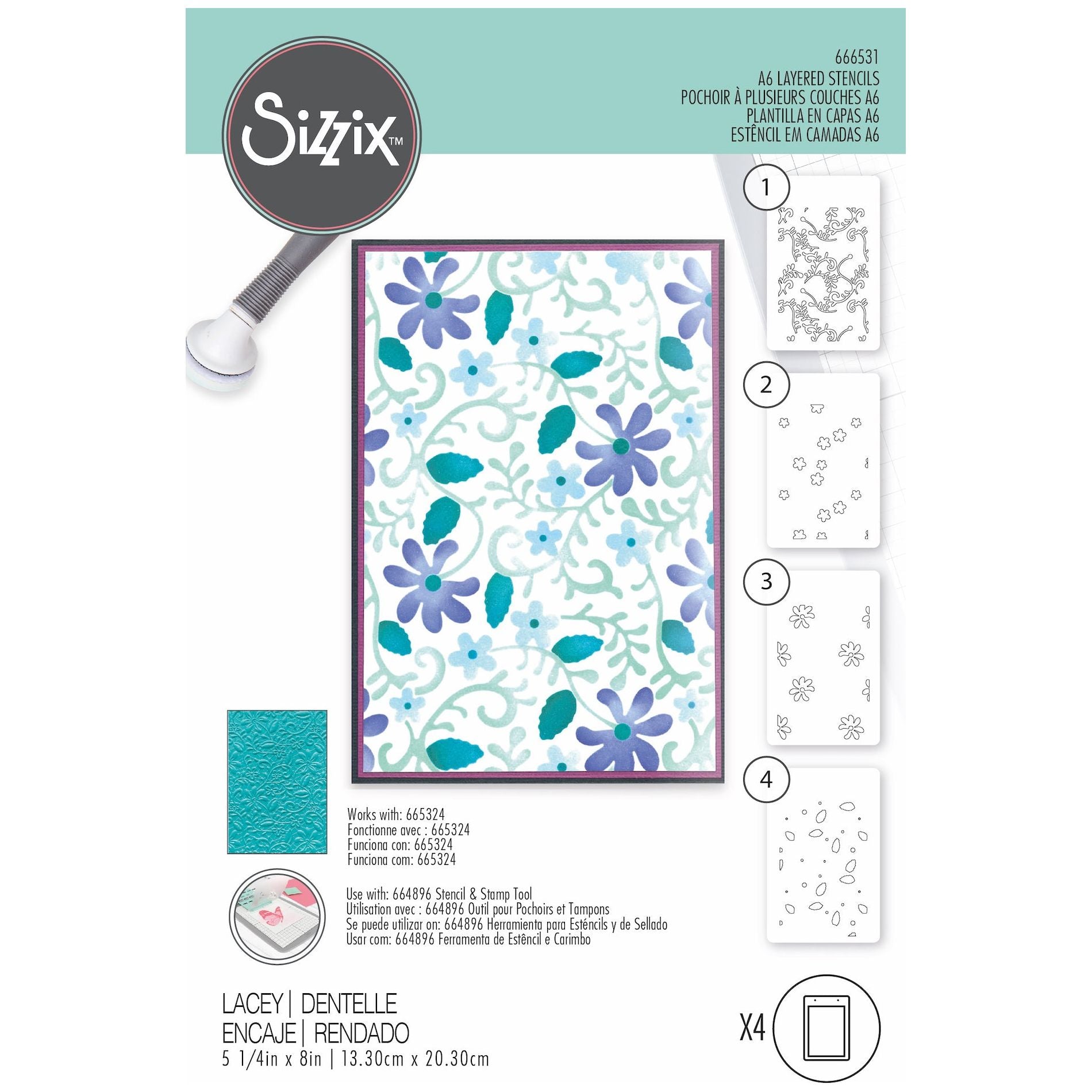 Sizzix Lacey A6 Layered Stencils 666531