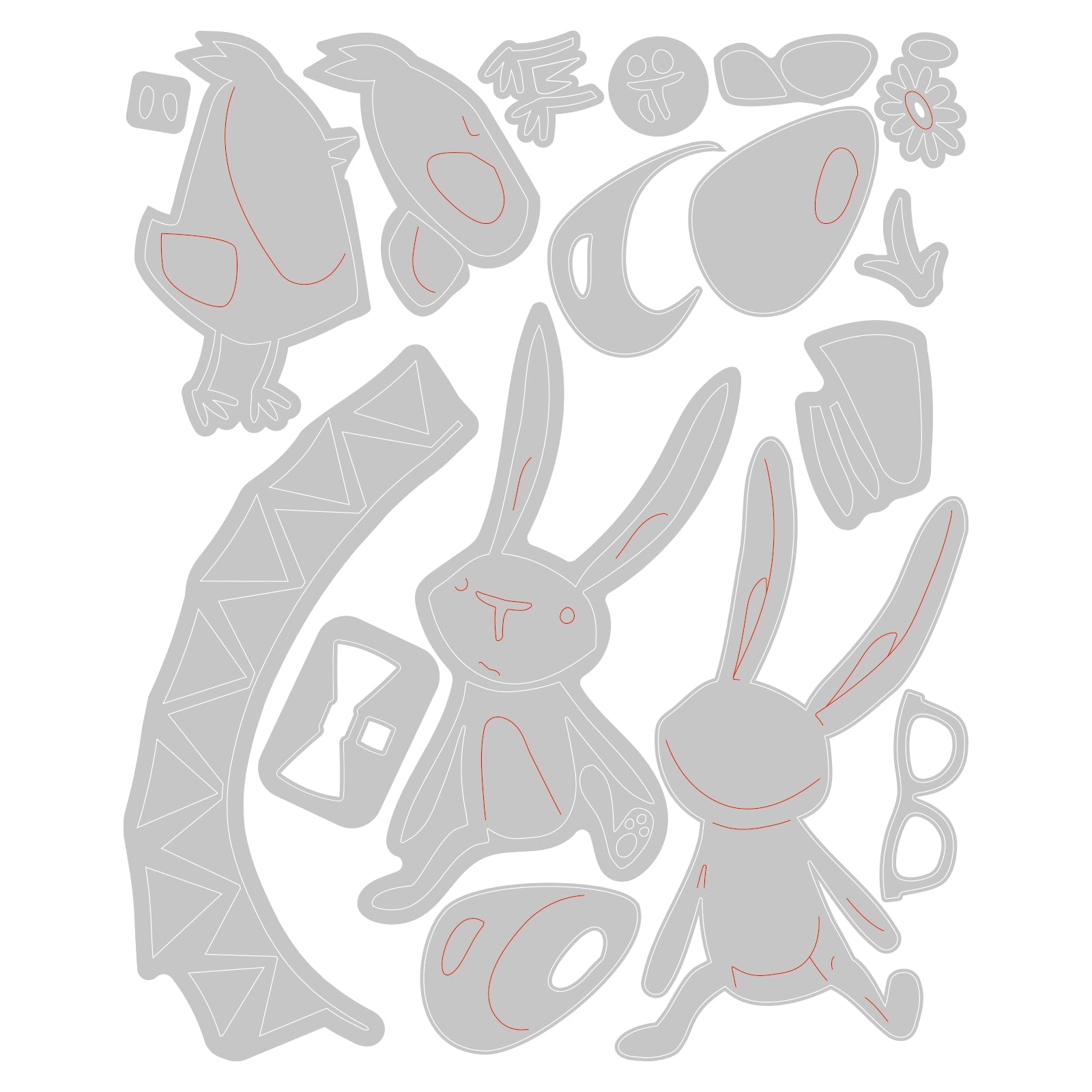 Tim Holtz Sizzix Vault Bunny + Chick Thinlits Dies 666561 line art