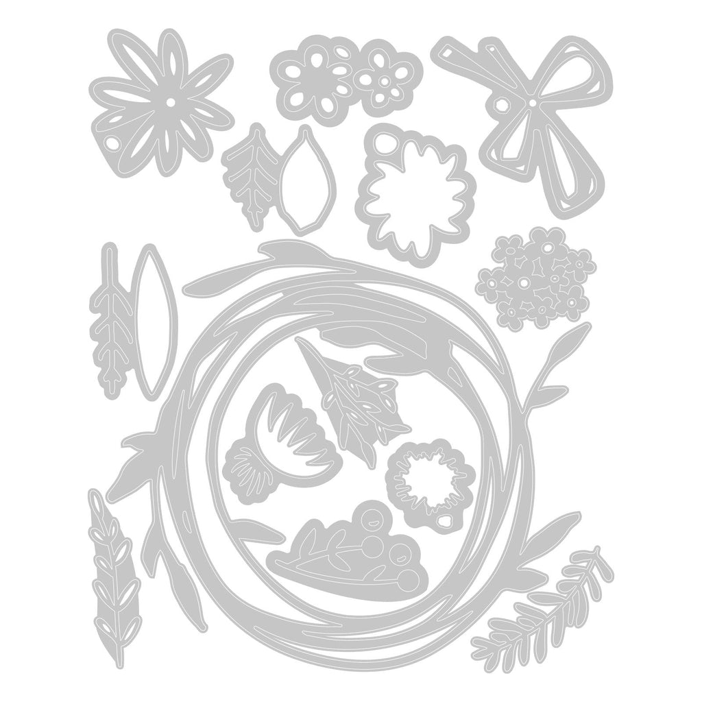 Tim Holtz Sizzix Vault Floral Wreath Thinlits Dies 666563 line art