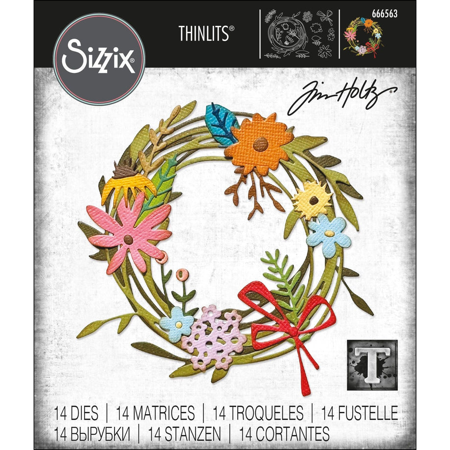 Tim Holtz Sizzix Vault Funky Floral Wreath Thinlits Dies 666563