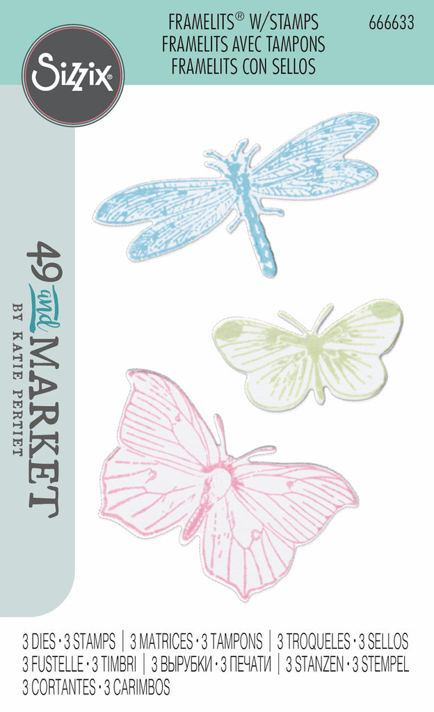 Sizzix and 49 and Market Engraved Wings Framelits Die and Stamp Set 666633