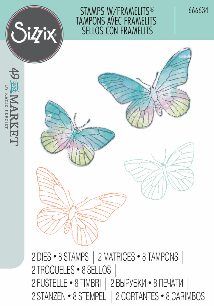 Sizzix and 49 and Market Painted Pencil Butterflies Die and Stamp Set 666634