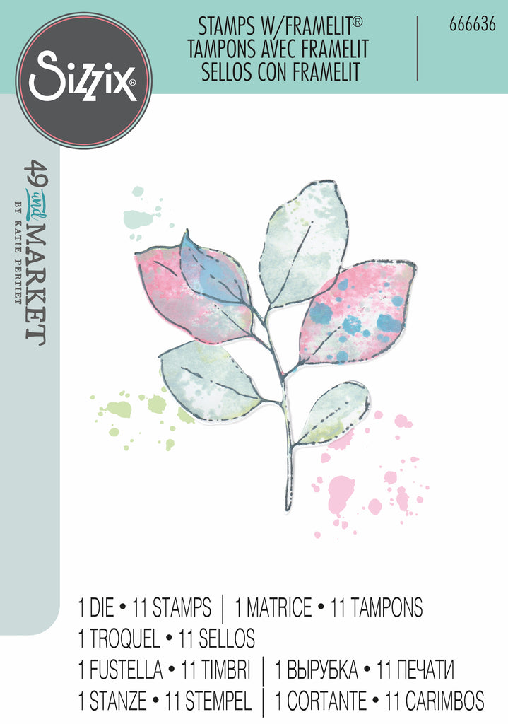 Sizzix and 49 and Market Painted Pencil Leaves Die and Stamp Set 666636