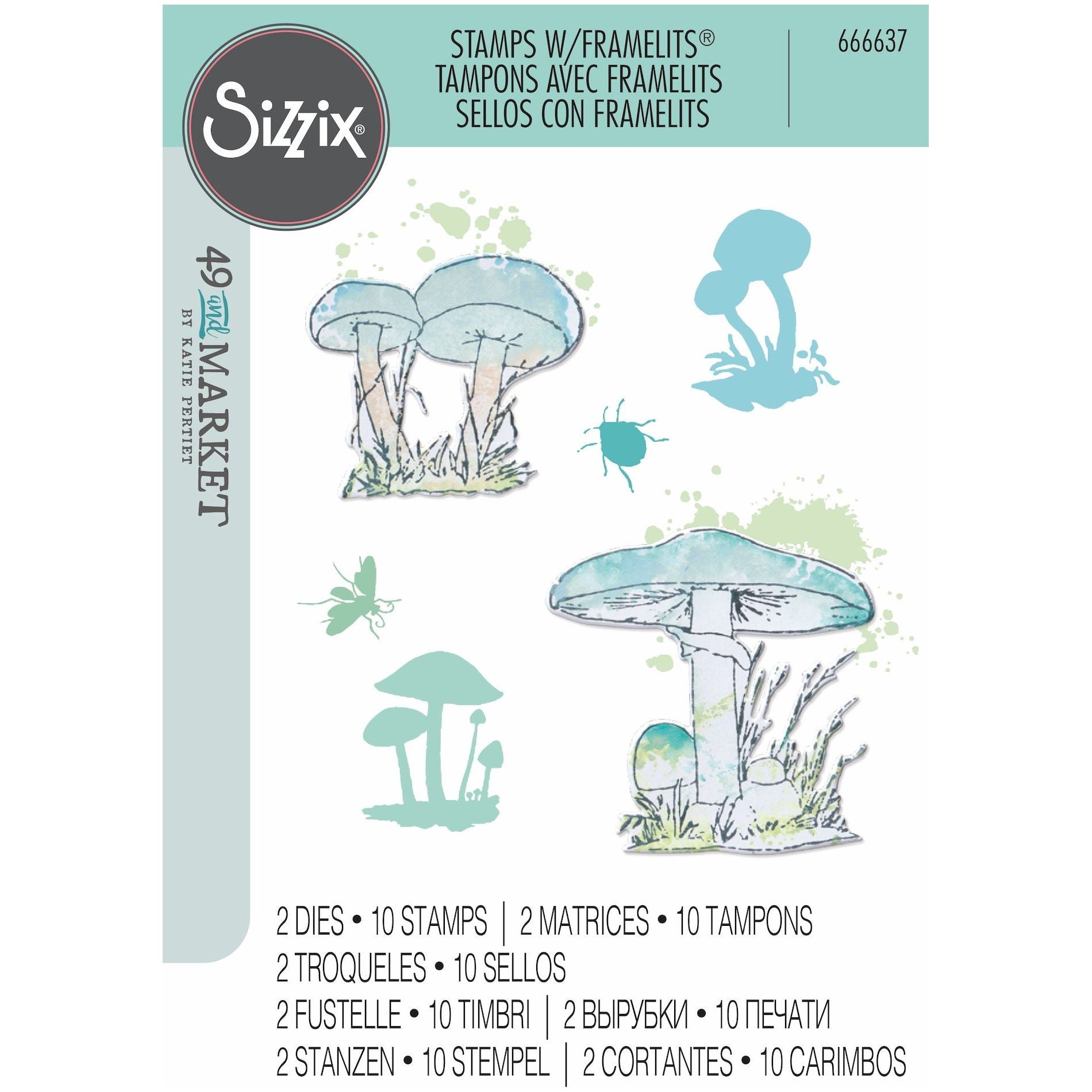 Sizzix and 49 and Market Painted Pencil Mushrooms Die and Stamp Set 666637