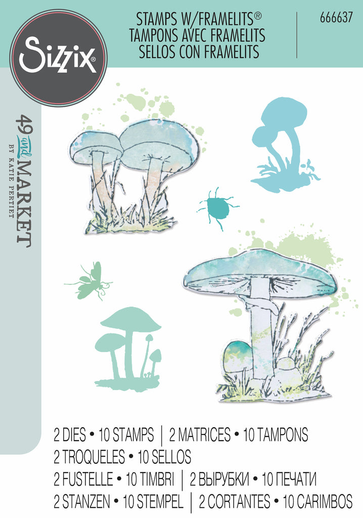 Sizzix and 49 and Market Painted Pencil Mushrooms Die and Stamp Set 666637