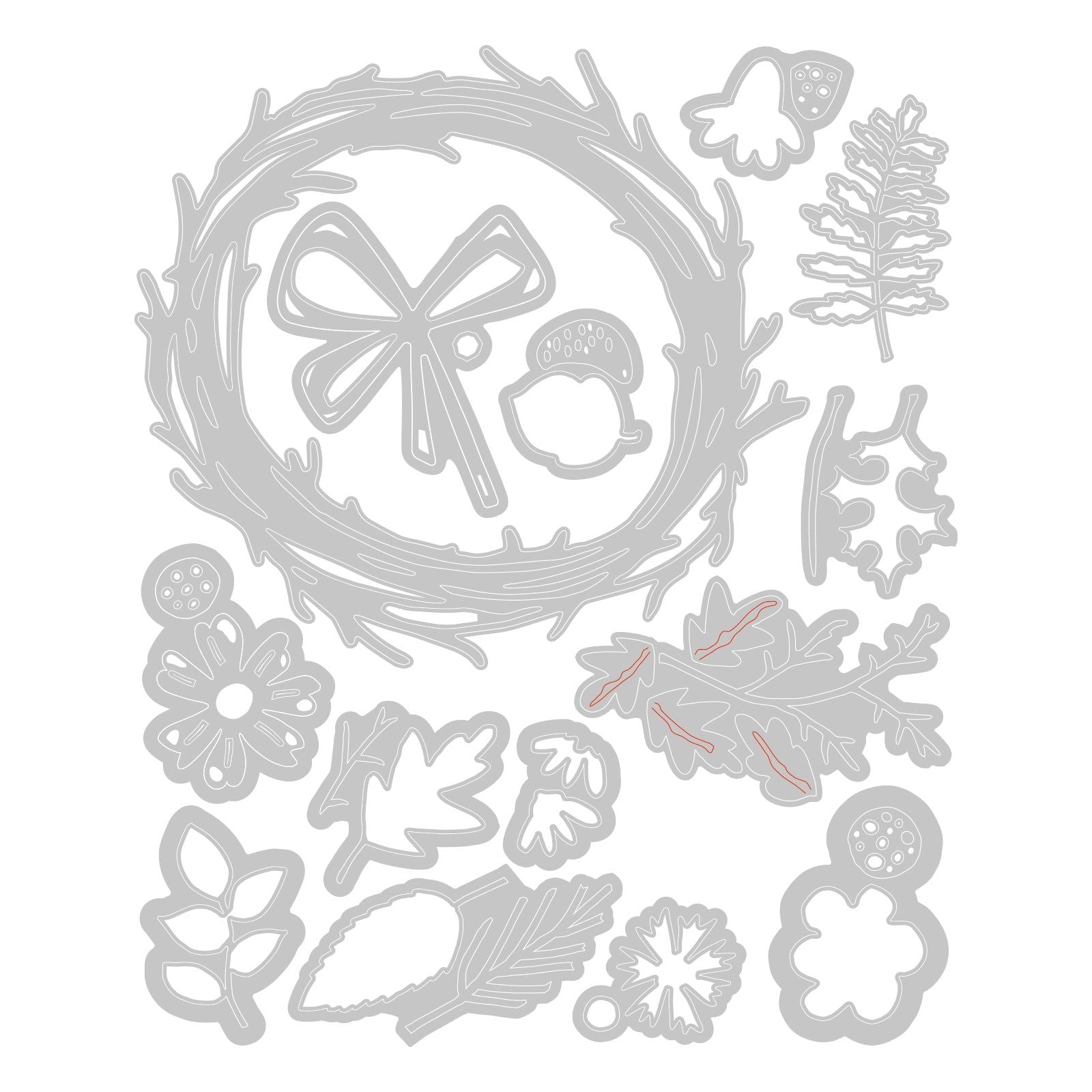 Tim Holtz Sizzix Vault Foliage Wreath Thinlits Dies 666682 line art