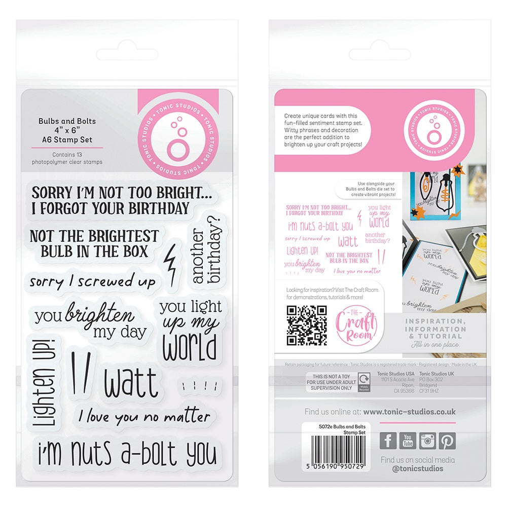 Tonic Bulbs And Bolts Clear Stamps 5072e front and back of packaging