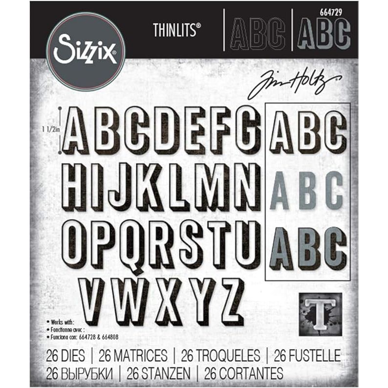 Tim Holtz Sizzix ALPHANUMERIC SHADOW UPPER Thinlits Die Set 664729