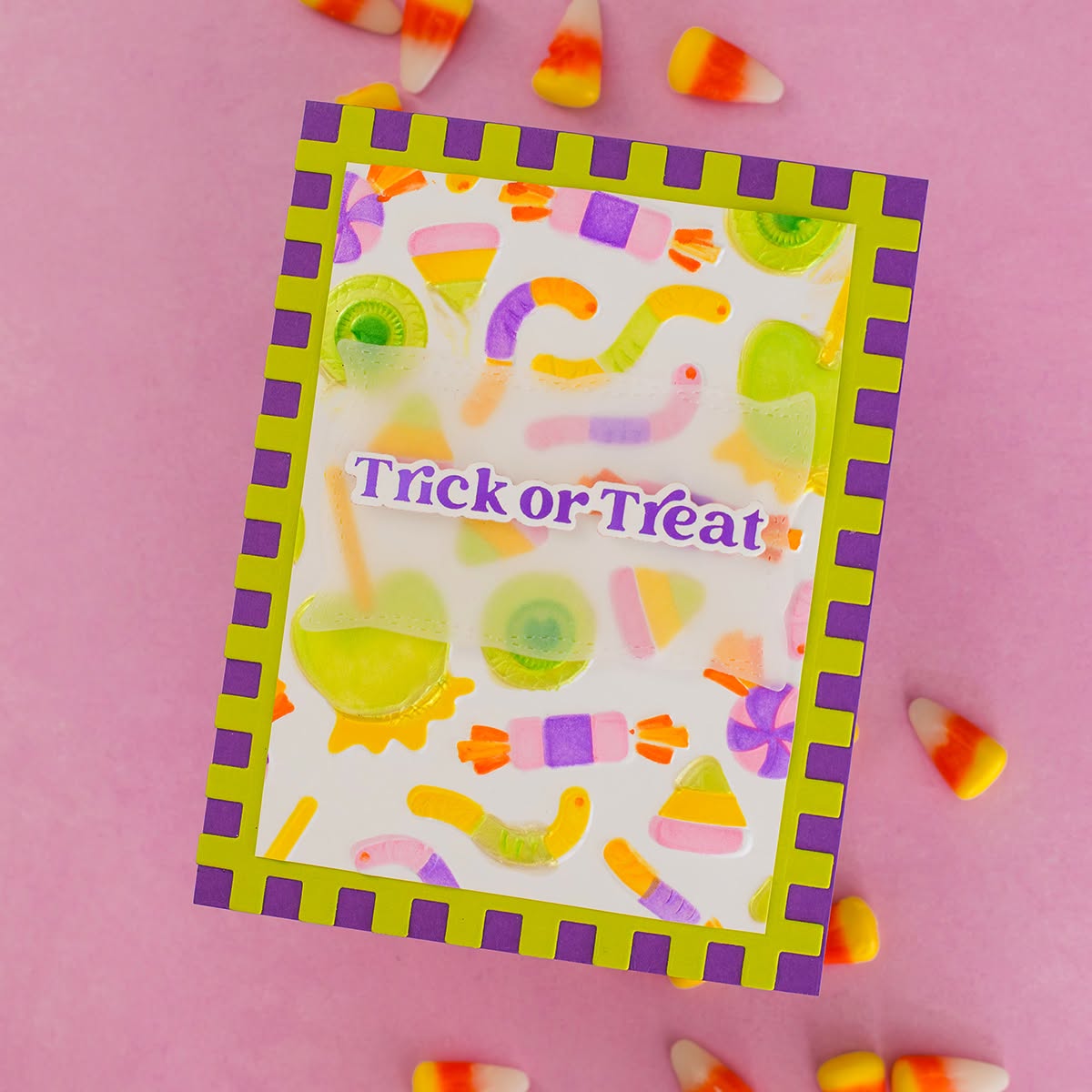 Spellbinders Trick or Treat 3D Embossing Folder e3d-188 candy corn candy worms apple trick or treat card