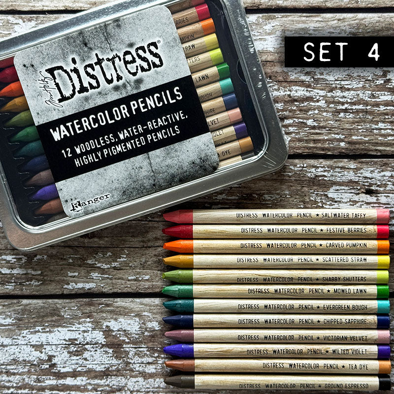 Tim Holtz Distress Watercolor Pencils Sets 4, 5, 6 And Sharpener Bundle Ranger Set 4 Detailed View