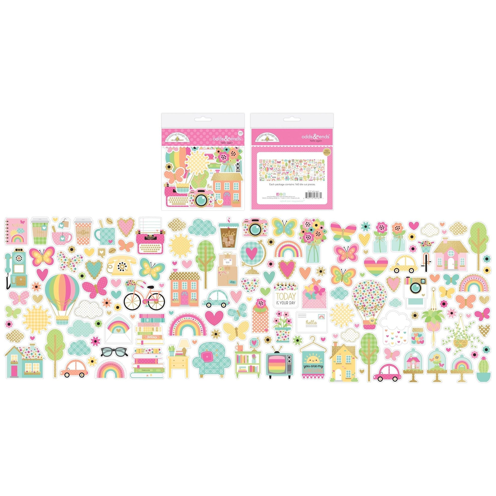 Doodlebug Hello Again Odds and Ends Ephemera Die Cut Shapes 8187 Detail