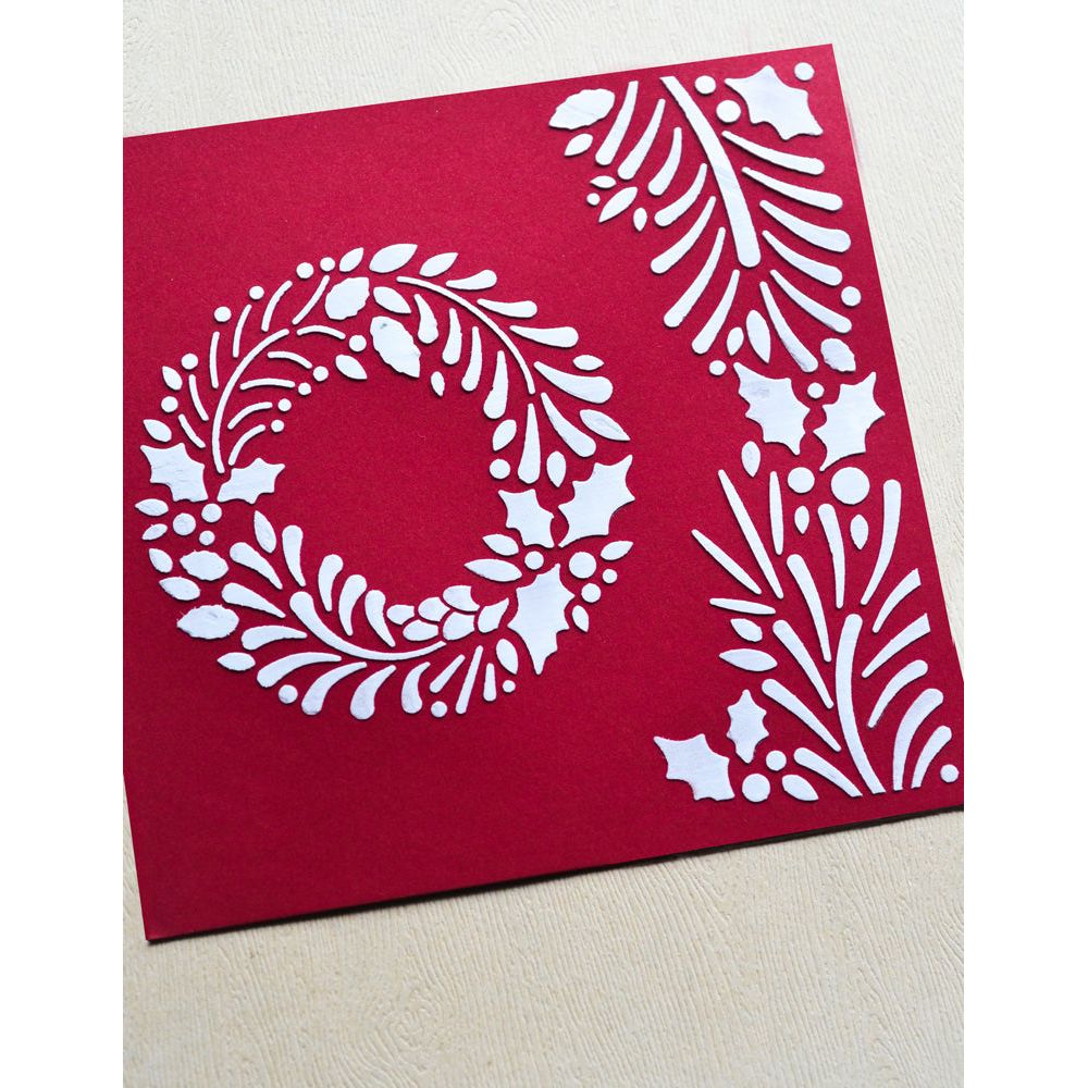 Memory Box Holly Wreath Stencil 88628 wreath