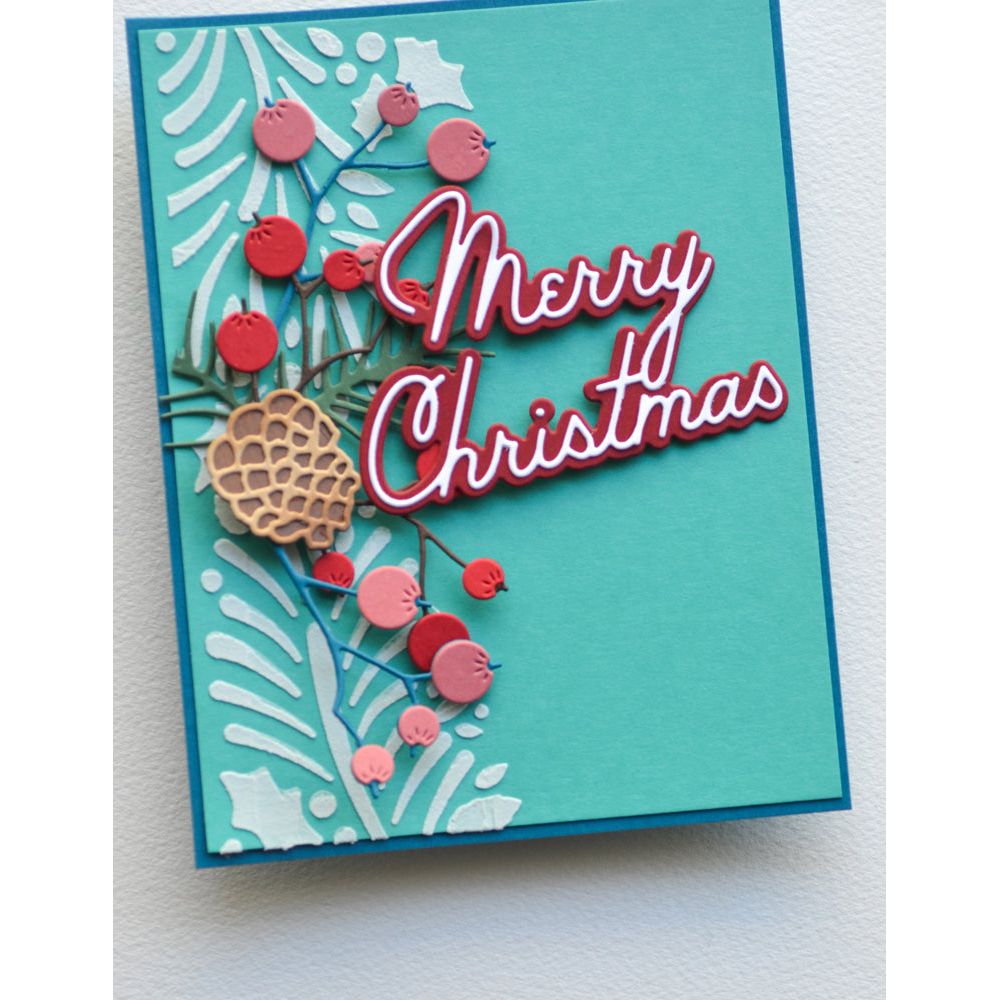 Memory Box Holly Wreath Stencil 88628 merry christmas