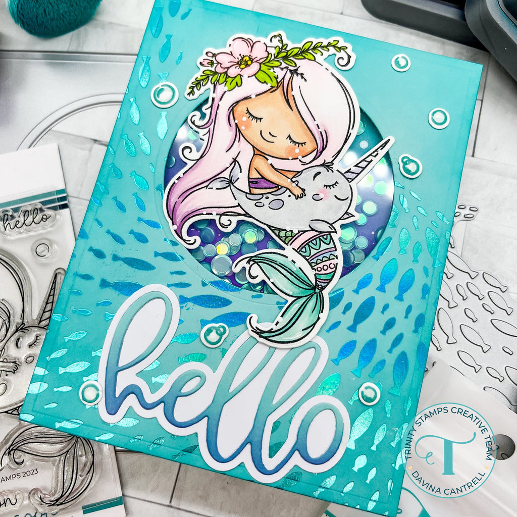 Trinity Stamps Modern Embossed Window Panel 1 Die Set tmd-228 Davina Cantrell Mermaid card