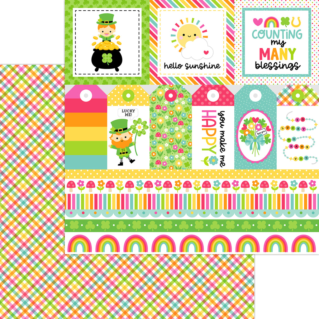 Doodlebug Lucky Me 12x12 Inch Paper Pack 9046 st. paddy plaid