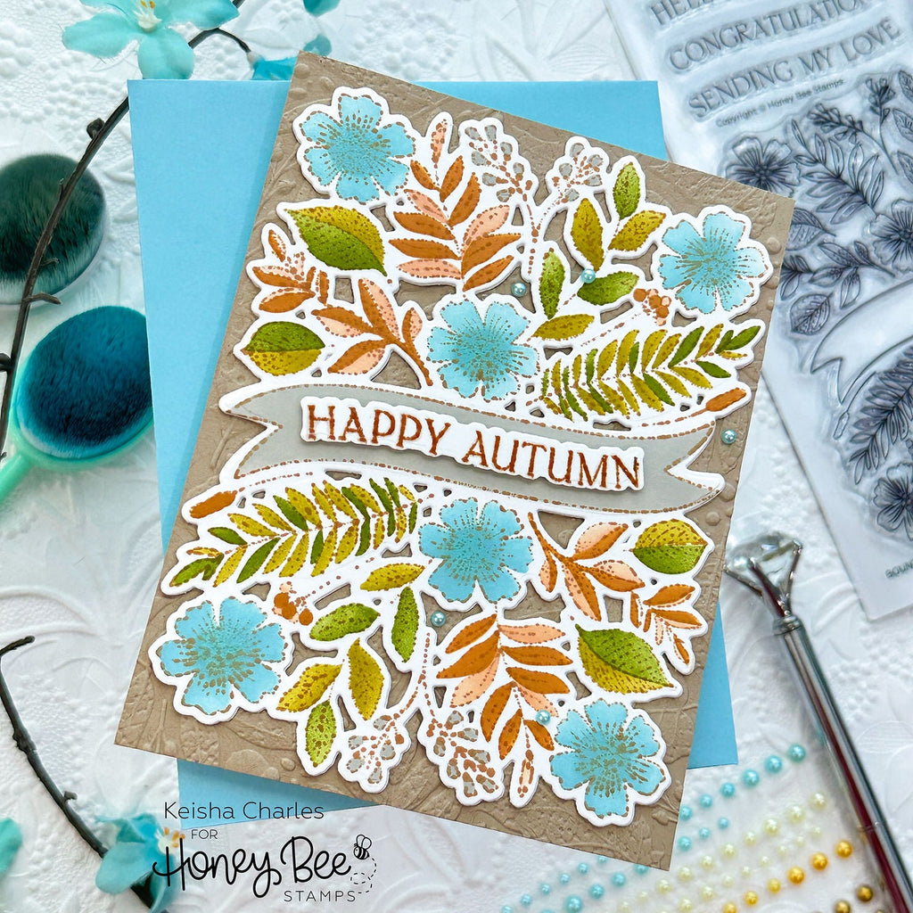 Honey Bee Fall Leaves 3D Embossing Folder hbef-009 Bountiful Bounty Card | color-code:ALT01
