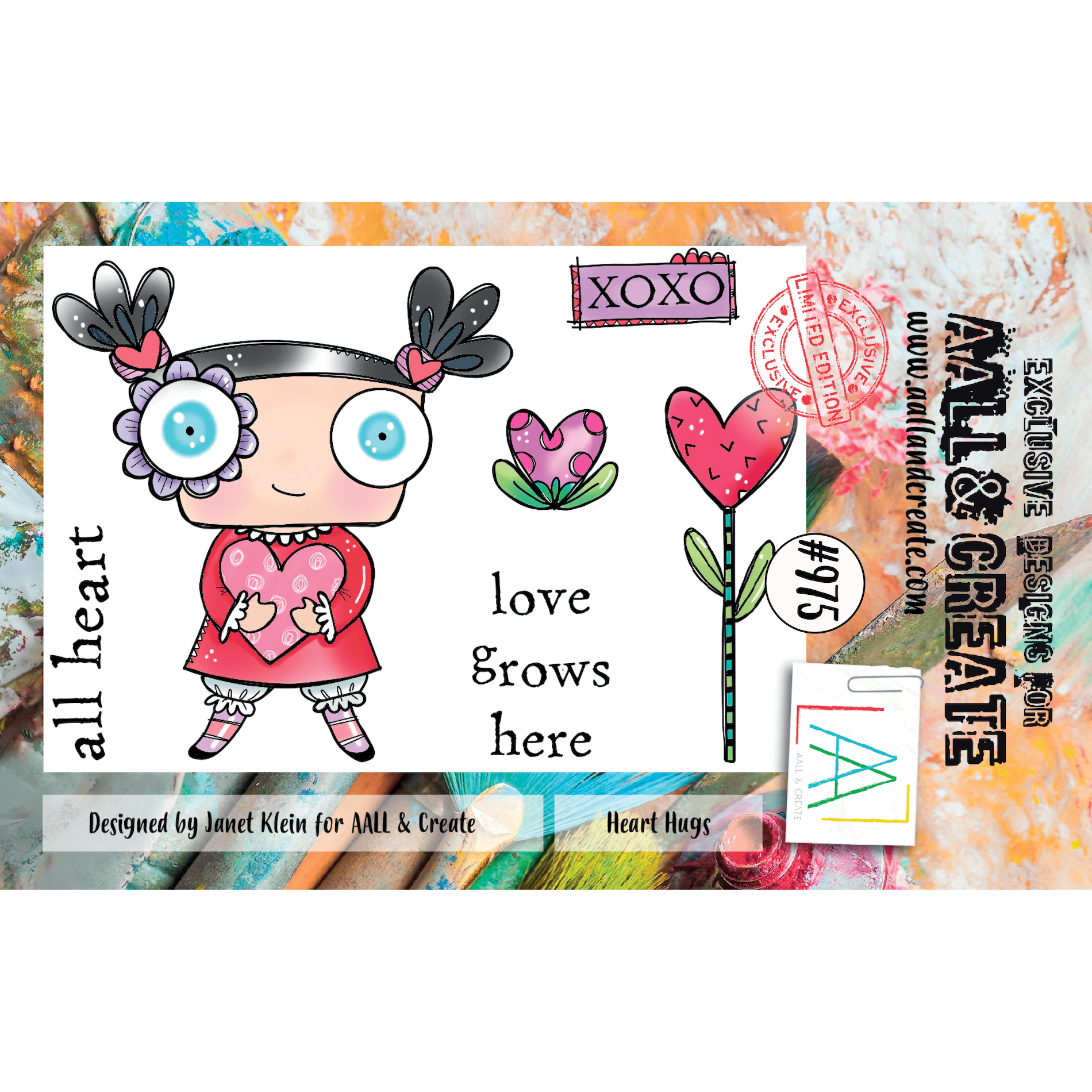 AALL & Create Heart Hugs A7 Clear Stamp Set 975