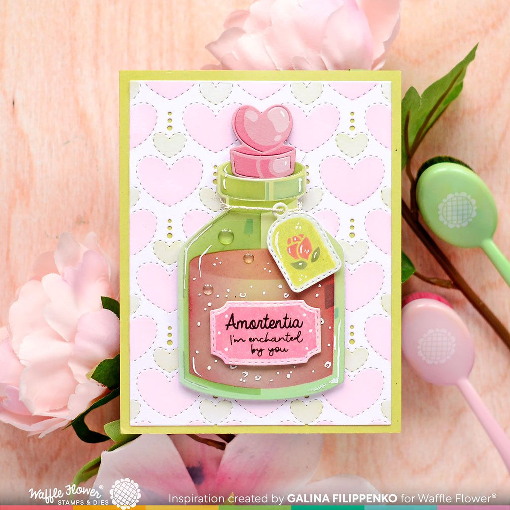 Waffle Flower Love Potion Die n Stencil 421592 hearts
