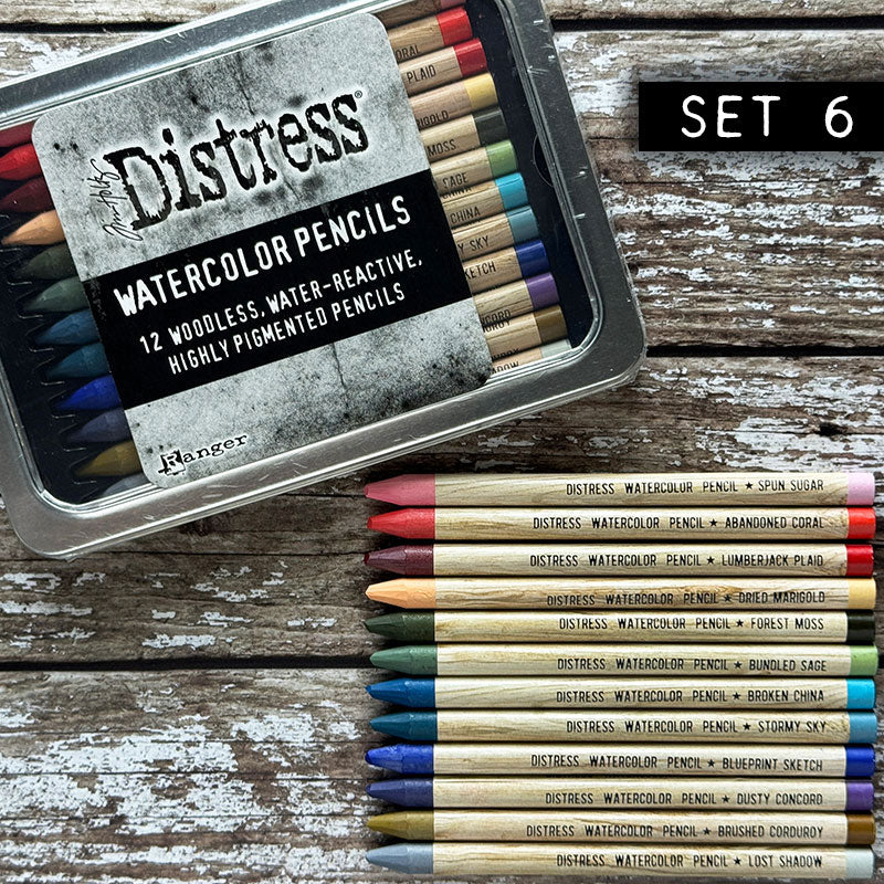 Tim Holtz Distress Watercolor Pencils Sets 4, 5, 6 And Sharpener Bundle Ranger Set 6 Detailed View