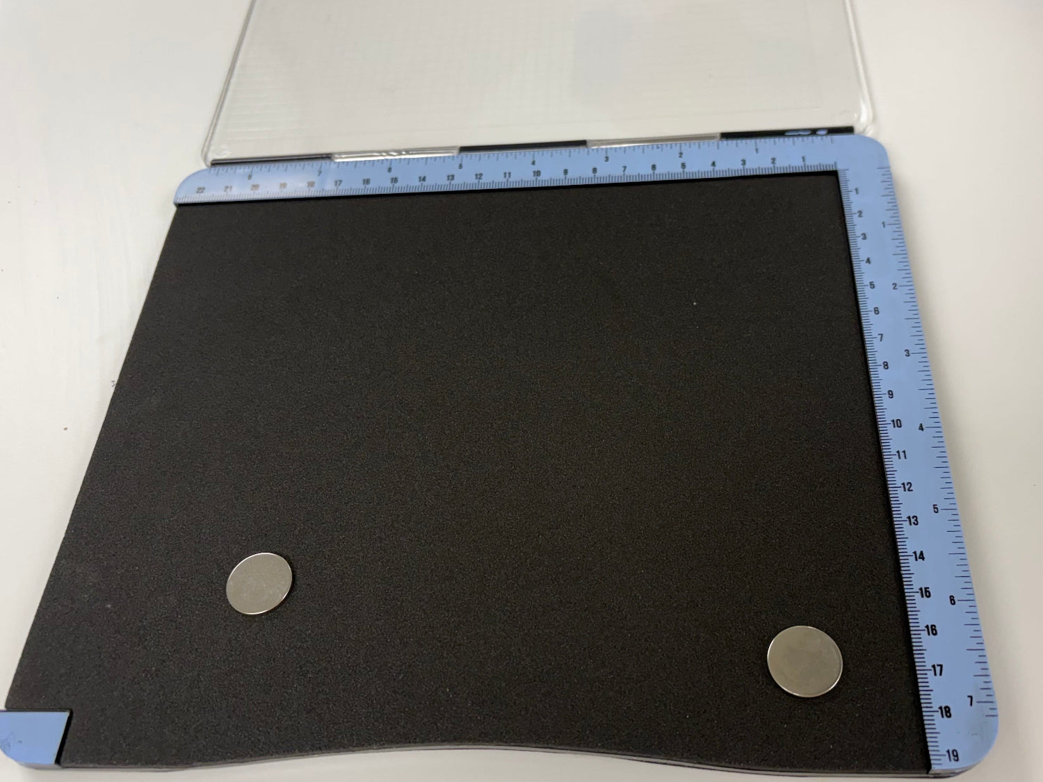 9 x 7 Inch Acrylic Stamp Positioning Tool With Magnets Lid Open Close Up with Magnets Ruler Close Up