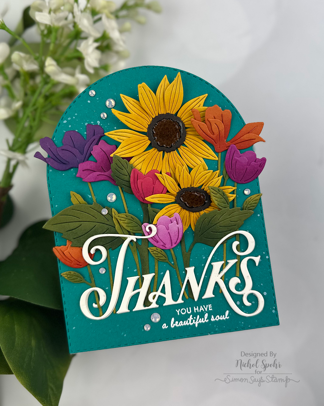 Simon Says Stamp A2 Stitched Arches Wafer Dies 1590sd Every Happiness Nichol Spohr Late Summer Floral Shaped Card