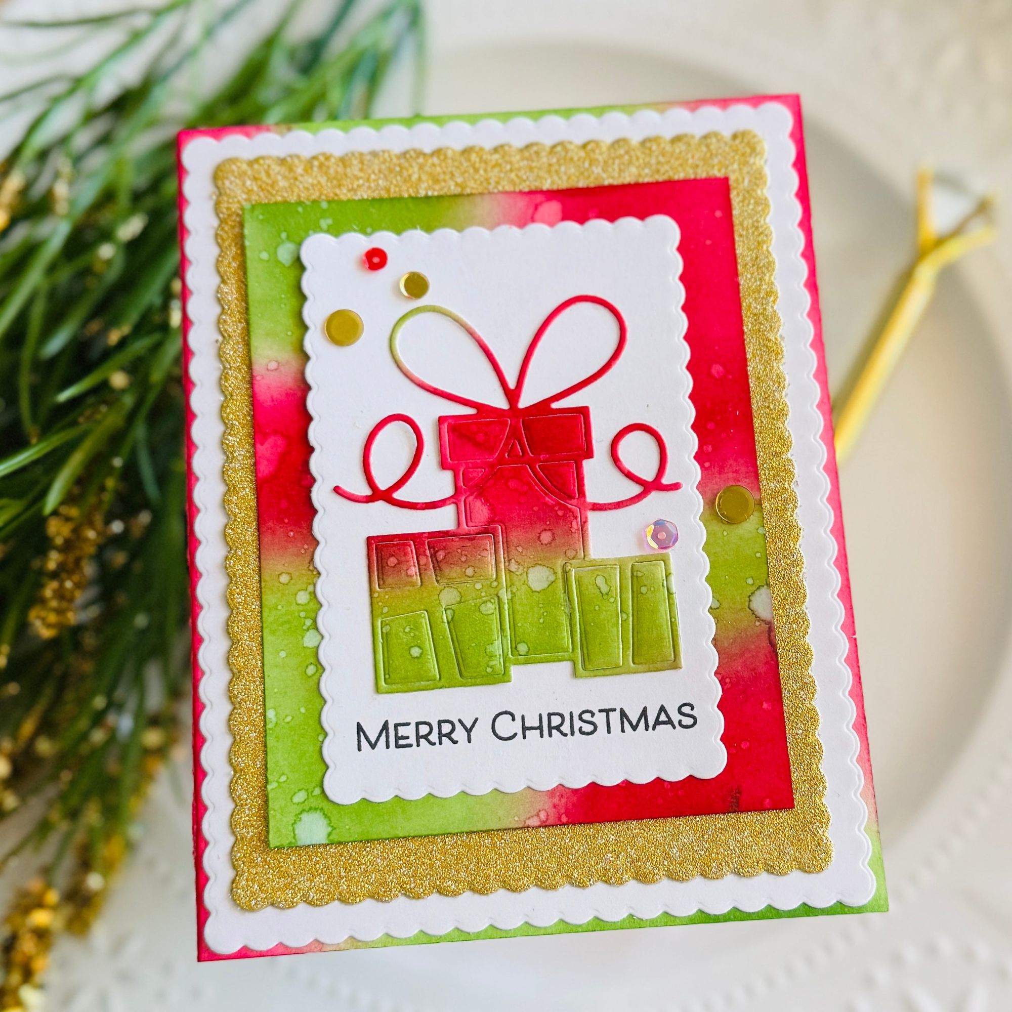 Simon Says Stamp A2 Scalloped Rectangles Wafer Dies 8021sd STAMPtember Christmas Card