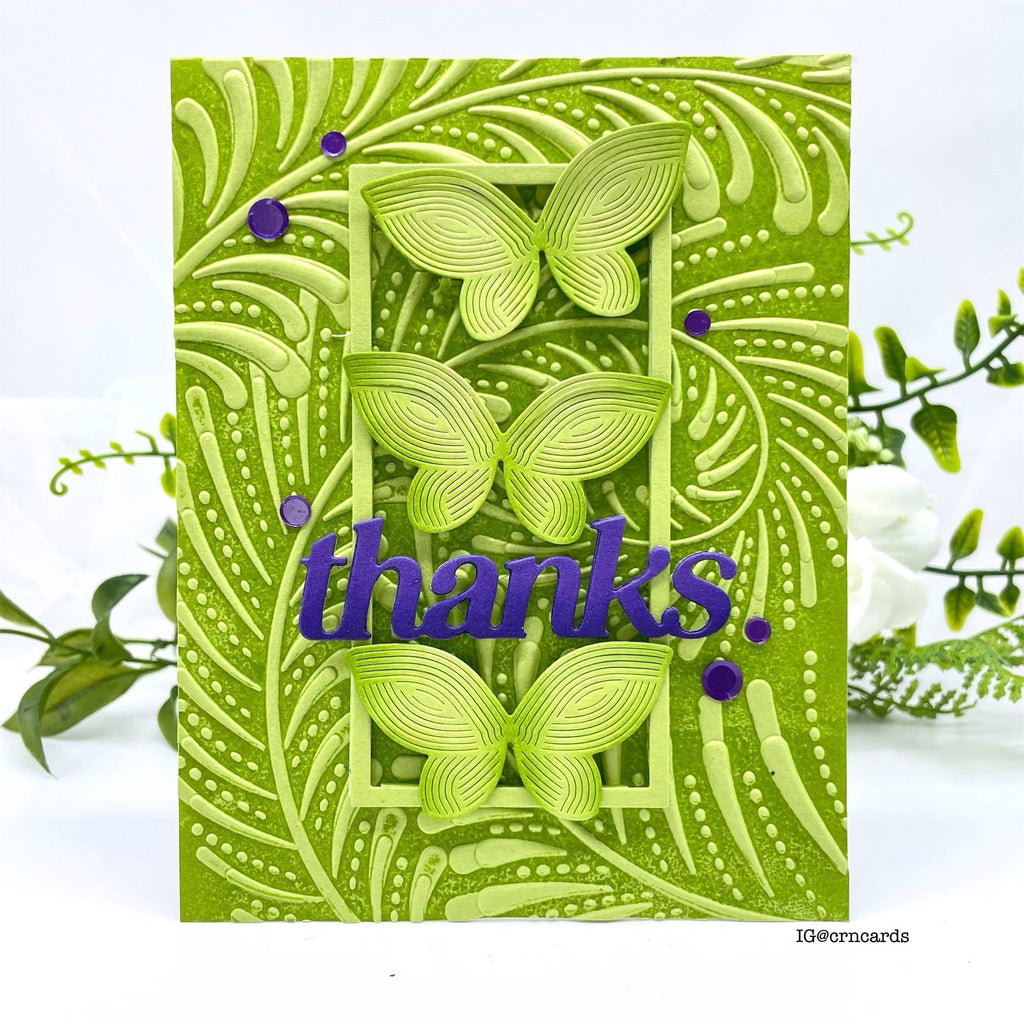Simon Says Stamp Embossing Folder Feather Spiral sf402 Celebrate Thanks Card
