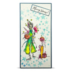 AALL & Create Aerial Carol A6 Clear Stamp Set 1470 green dress star and circle background merry xmas card