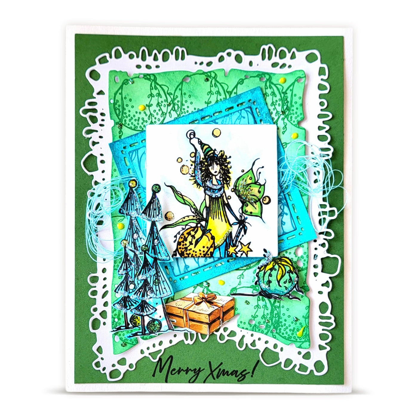 AALL & Create Aerial Carol A6 Clear Stamp Set 1470 green trim blue trees merry xmas card