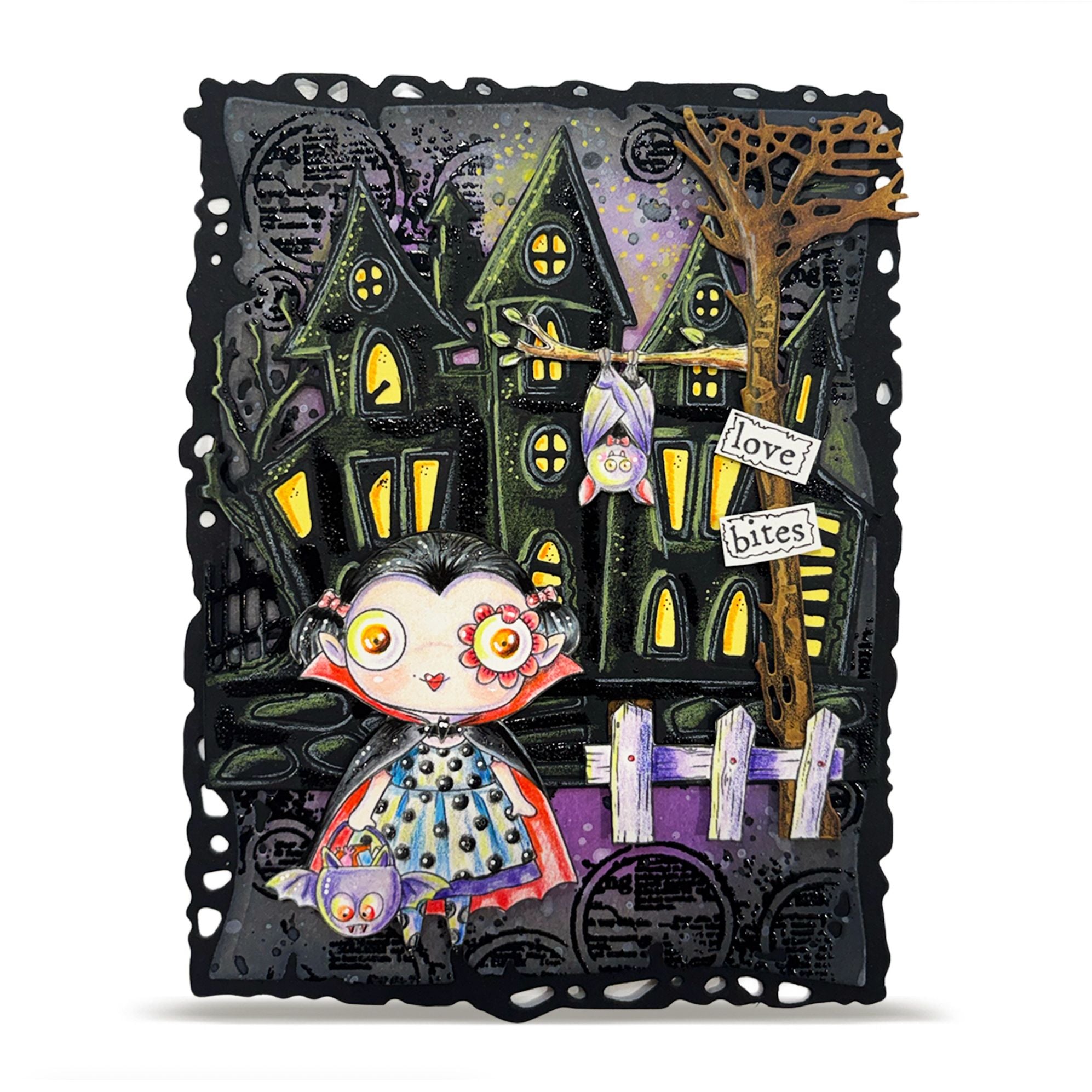 AALL & Create Almost Scary A7 Clear Stamp Set 1416 haunted house vampire girl bat love bites card