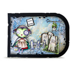 AALL & Create Almost Scary A7 Clear Stamp Set 1416 spiderwebs girl with cape bat headstones card
