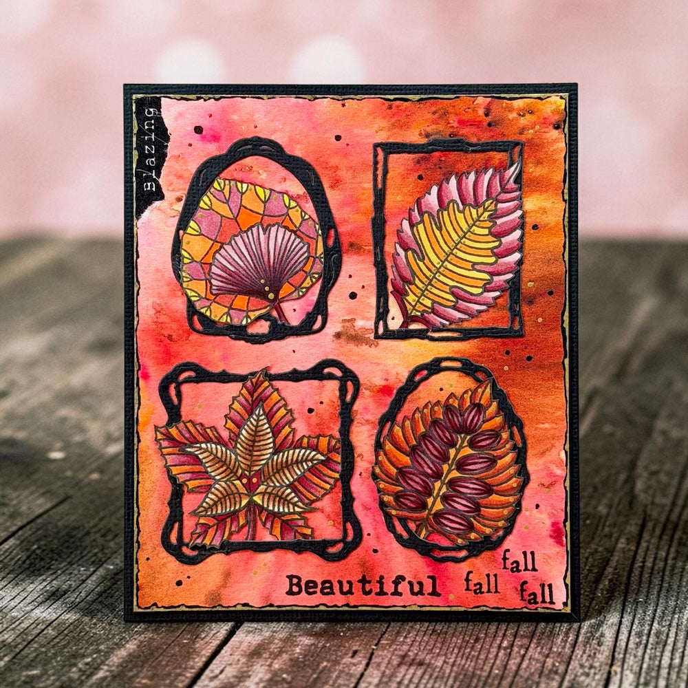 AALL & Create Antique Mirrors Dies di-133 colored leaf patterns black trim beautiful card