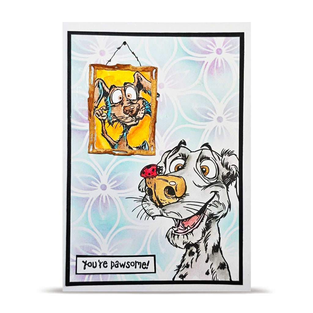 AALL & Create Antique Mirrors Dies di-133 white dog lady bug you're pawsome card