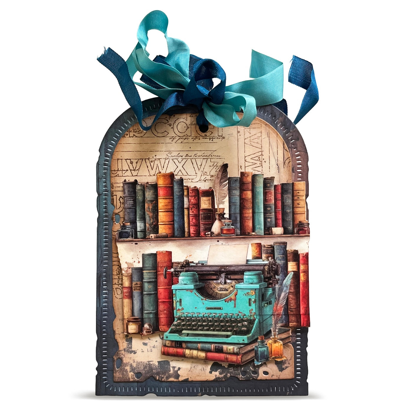 AALL & Create Arc N Art Dies di-104 blue ribbon bows books on bookshelf 