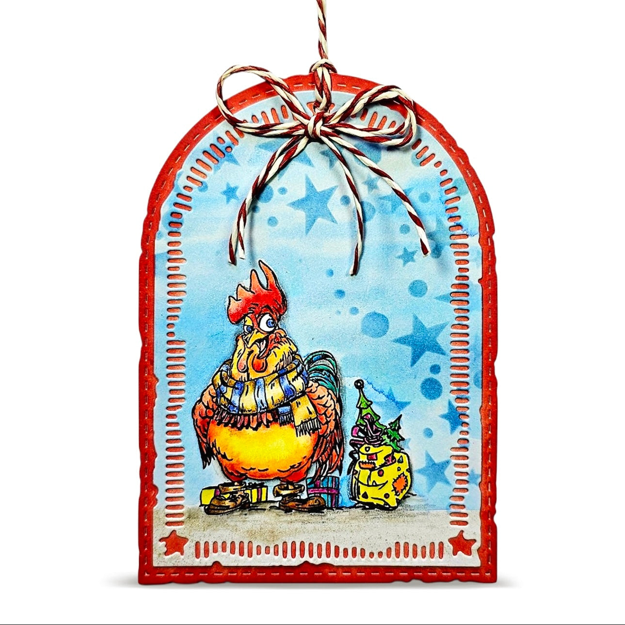 AALL & Create Autour De Mwa Festive Friends Stamp Pack pck-adm001 chicken wearing scarf blue stars card