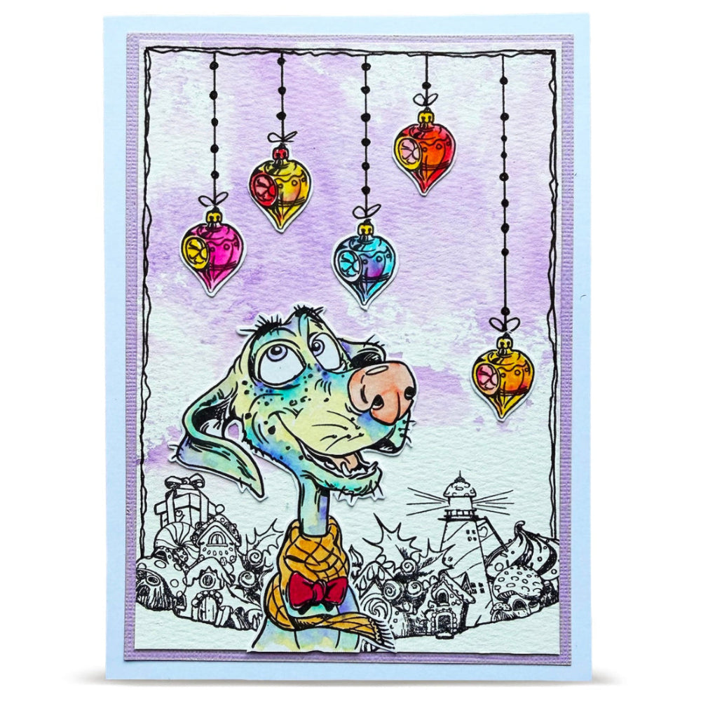 AALL & Create Autour De Mwa Festive Friends Stamp Pack pck-adm001 dog with scarf ornaments hanging card
