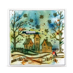 AALL & Create Autumn Glow 6x6 Stencil pc-271 houses fence leaves flying red bird harmony card