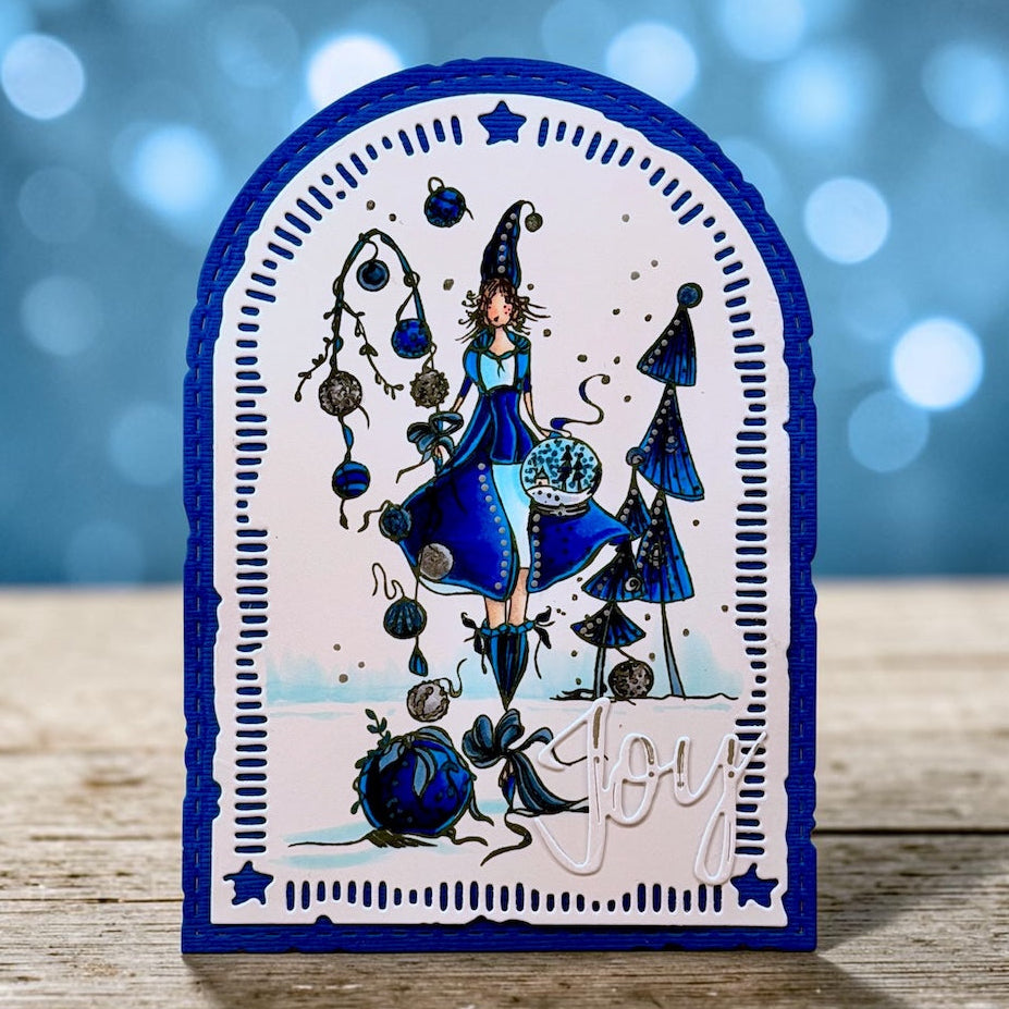AALL & Create Baubles of Season A6 Clear Stamp Set 1469 blue trim blue dress joy card