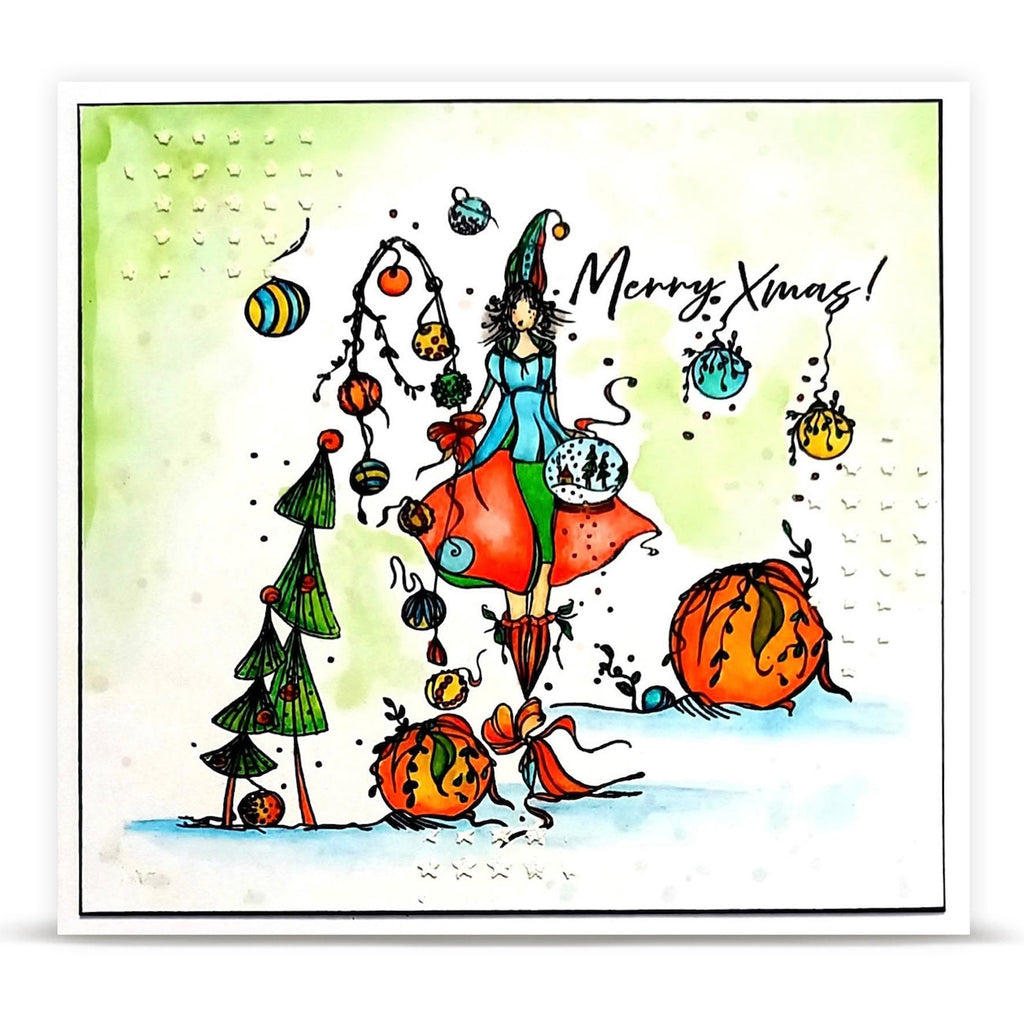 AALL & Create Baubles of Season A6 Clear Stamp Set 1469 colored ornaments blue top merry xmas card