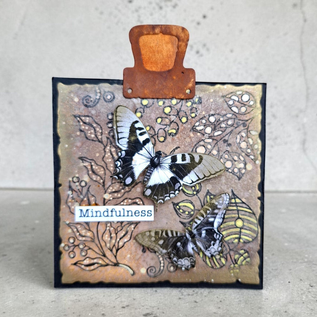 AALL & Create Belle Nature A6 Clear Stamp Set 1526 black and white butterflies leaves with dots mindfulness card