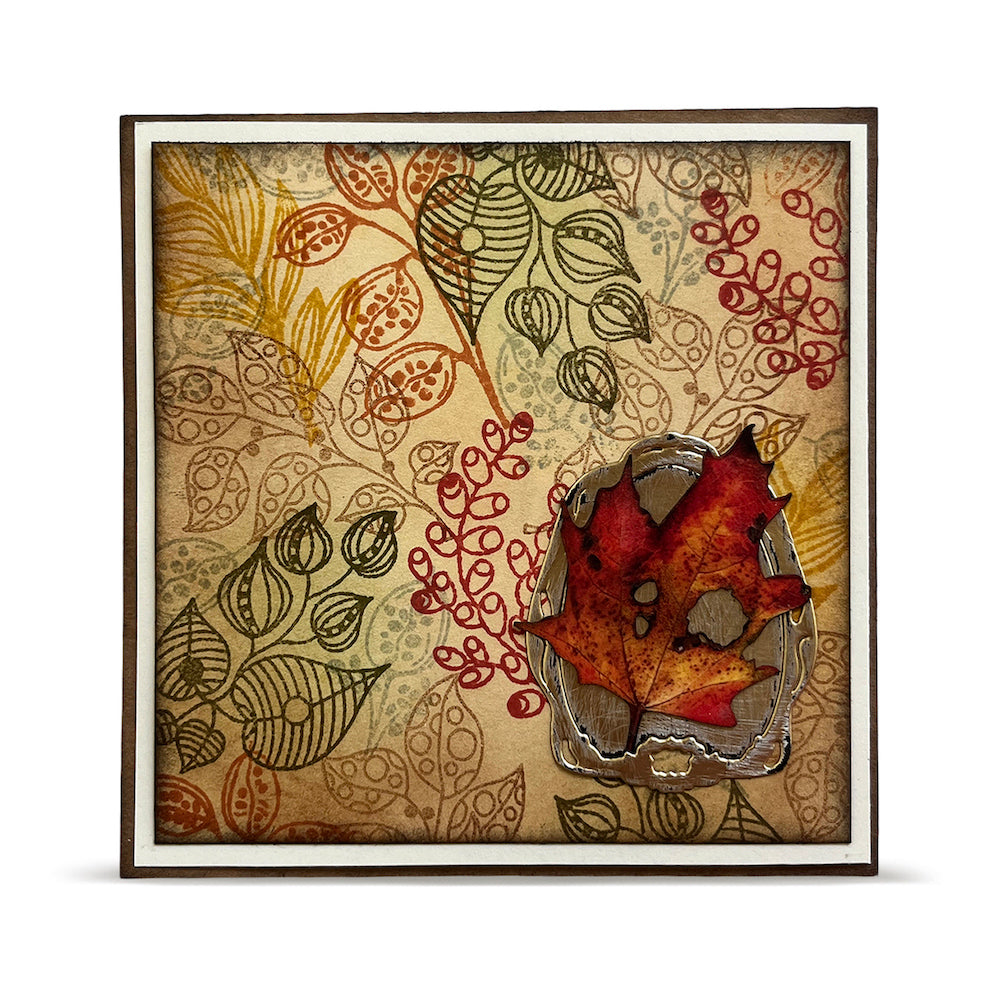 AALL & Create Belle Nature A6 Clear Stamp Set 1526 leaf outlines with dots and lines orange leaf card