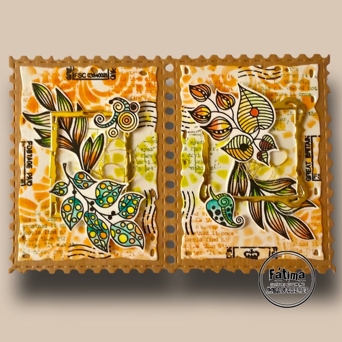 AALL & Create Belle Nature A6 Clear Stamp Set 1526 postage stamps leaves with dots lined leaves card fatima