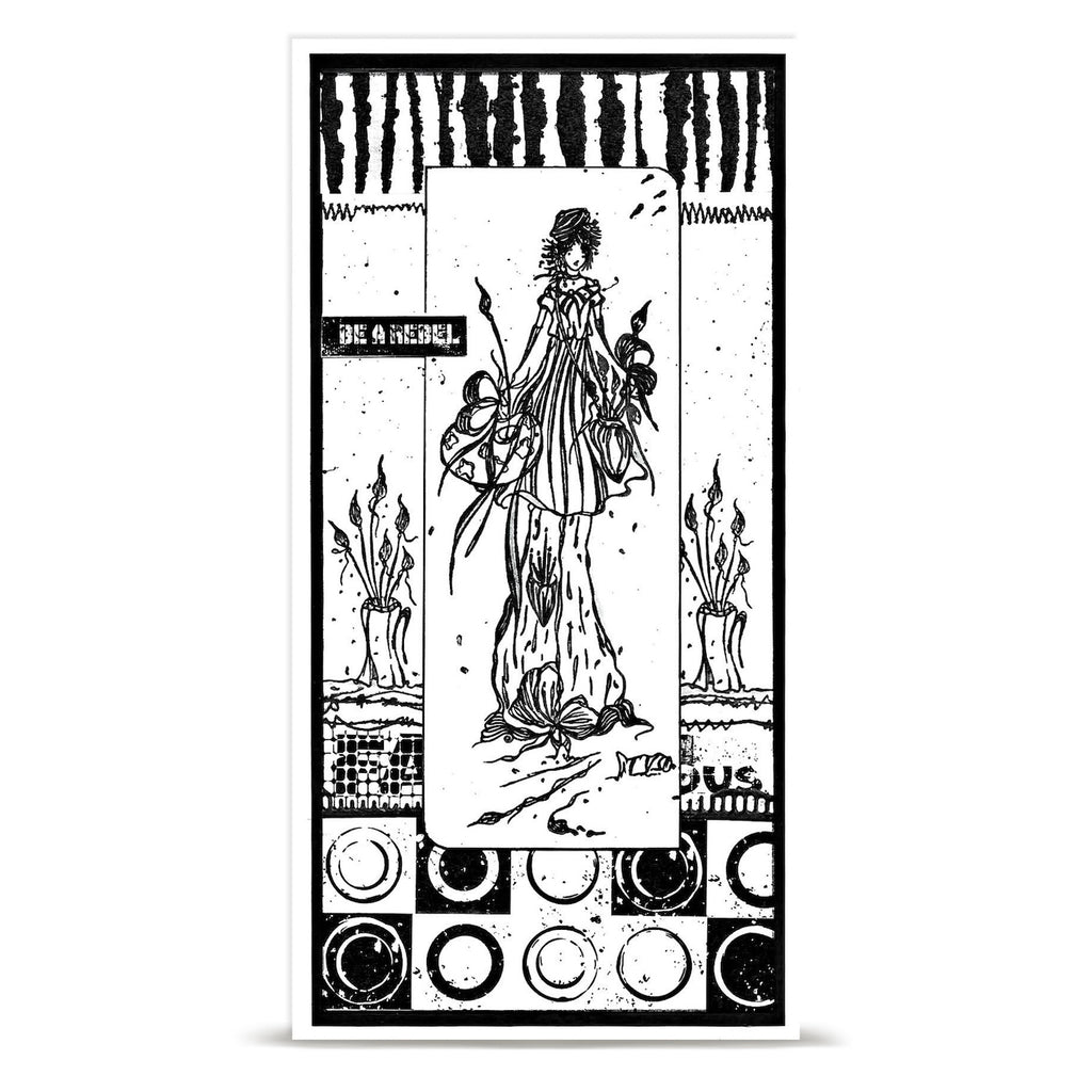 AALL & Create Brush Dreams A6 Clear Stamp Set 1485 black and white be a rebel card
