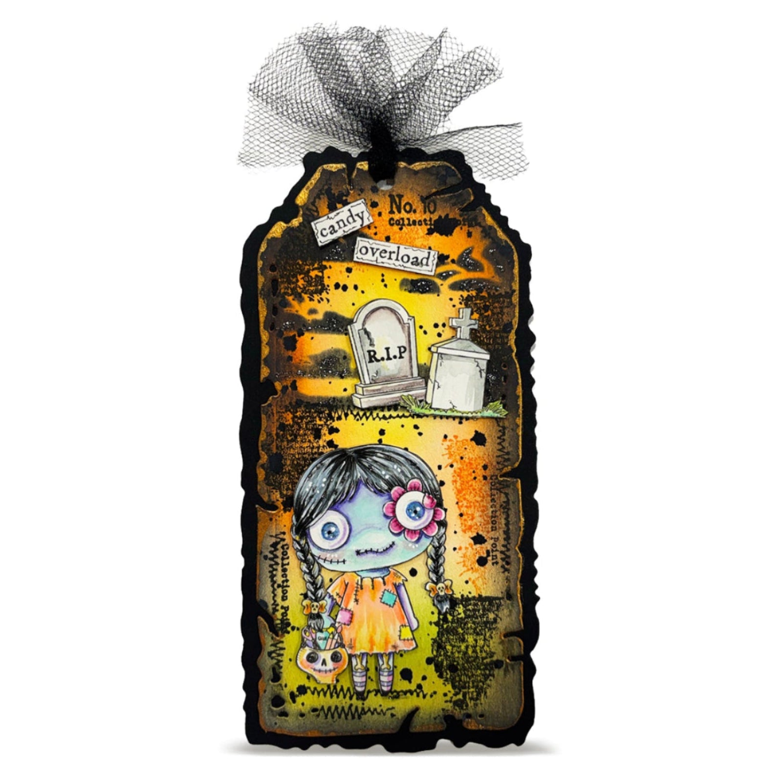 AALL & Create Candy Overload A7 Clear Stamp Set 1415 zombie girl headstone orange dress tag card