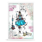 AALL & Create Carried Pages A6 Clear Stamp Set 1481 blue dress get lost in a good book card