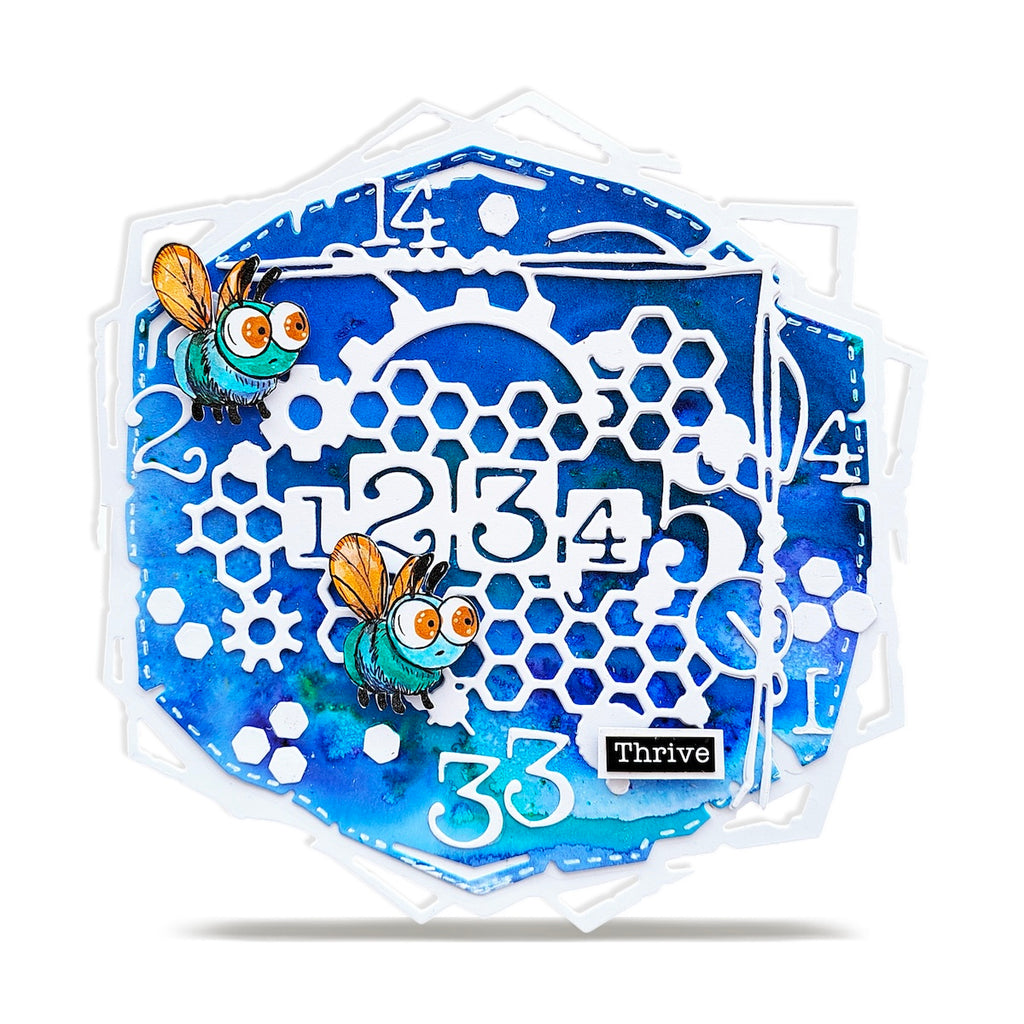 AALL & Create Cells Die di-014 blue flies numbers thrive blue background card