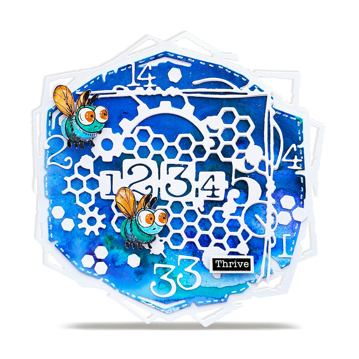 AALL & Create Cells Die di-014 blue flies numbers thrive blue background card